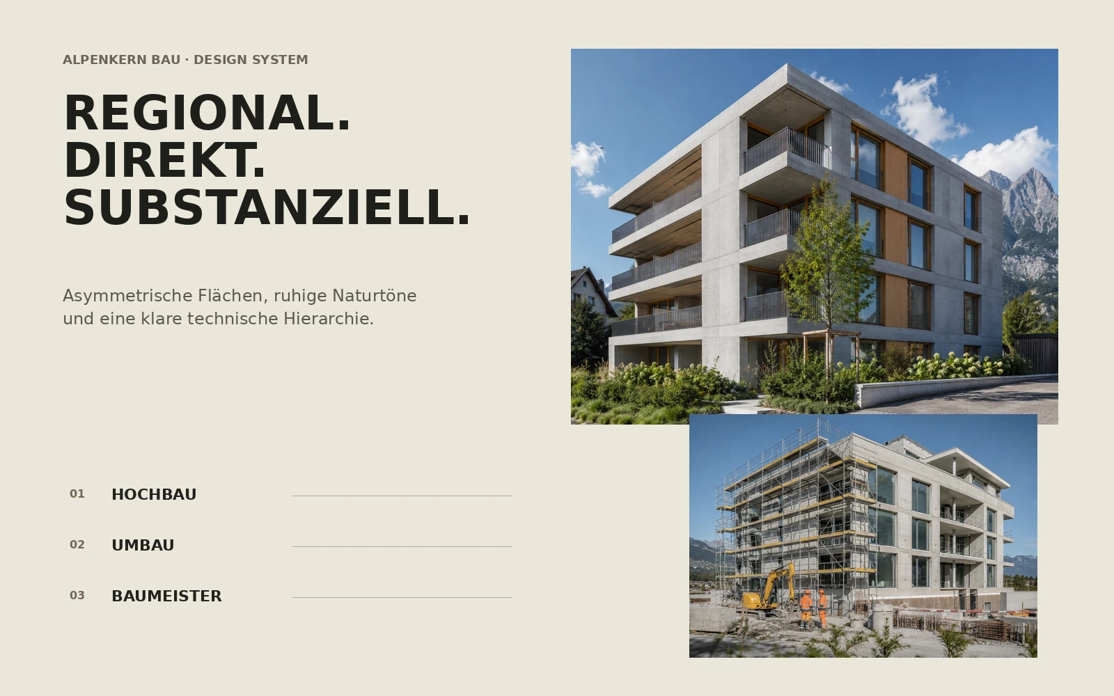 Designsystem des Alpenkern Bau Webauftritts