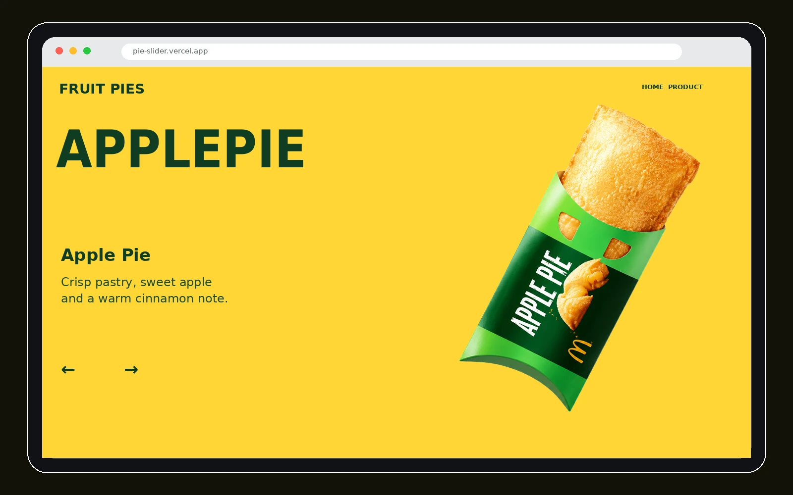 Fruit Pie Product Slider: Slider System